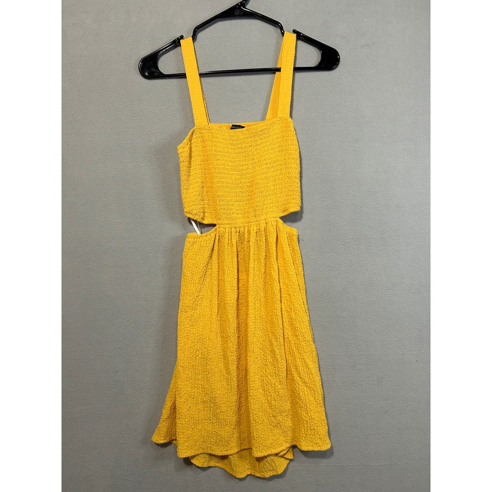 Forever 21 Yellow Cutout Mini Dress Womens Size‎ Small Smocked Bodice Sundress
